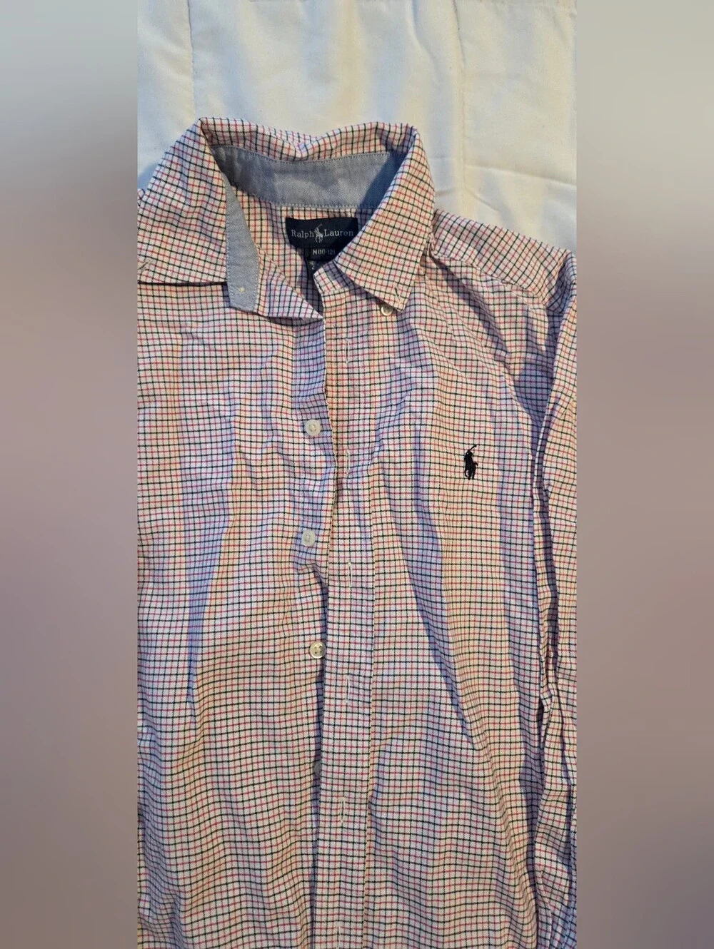 Ralph Lauren KID SIZE M (10-12) Pink and Black Windowpane Button-Down Shirt